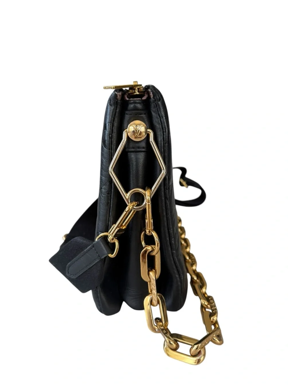 Louis Vuitton Coussin PM Black Embossed Monogram Crossbody with Gold Chain